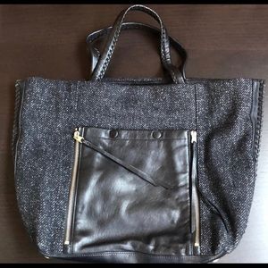 All Saints Fleur de Lis Leather Wool Tote Bag